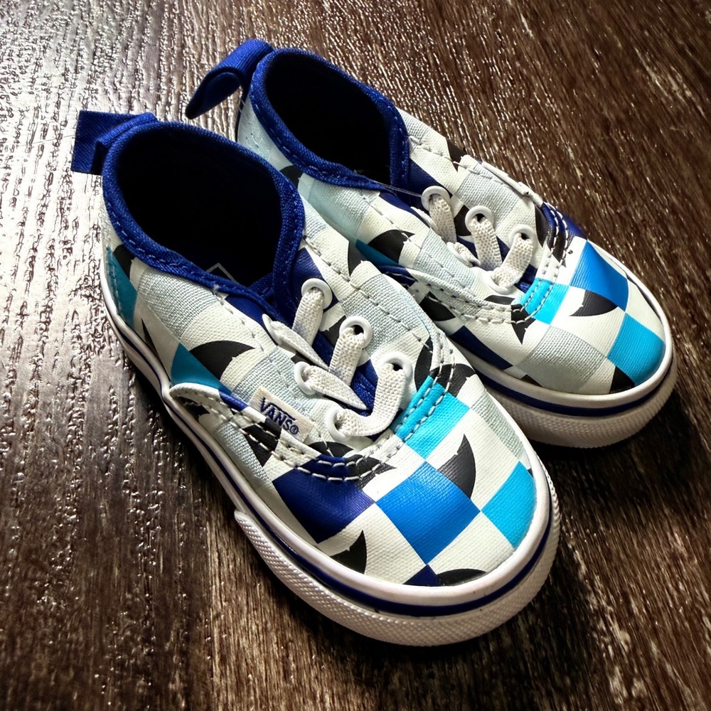 Vans Authentic Shark Fin Checkerboard Sneakers Kids Size 4 Toddler Blue White